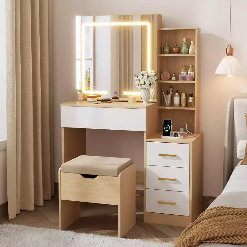 Coiffeuse avec miroir coulissant et éclairage