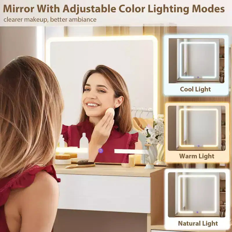 Coiffeuse avec miroir coulissant et éclairage