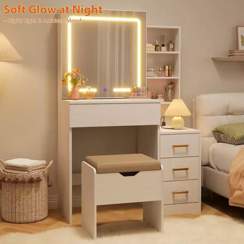 Coiffeuse avec miroir coulissant et éclairage