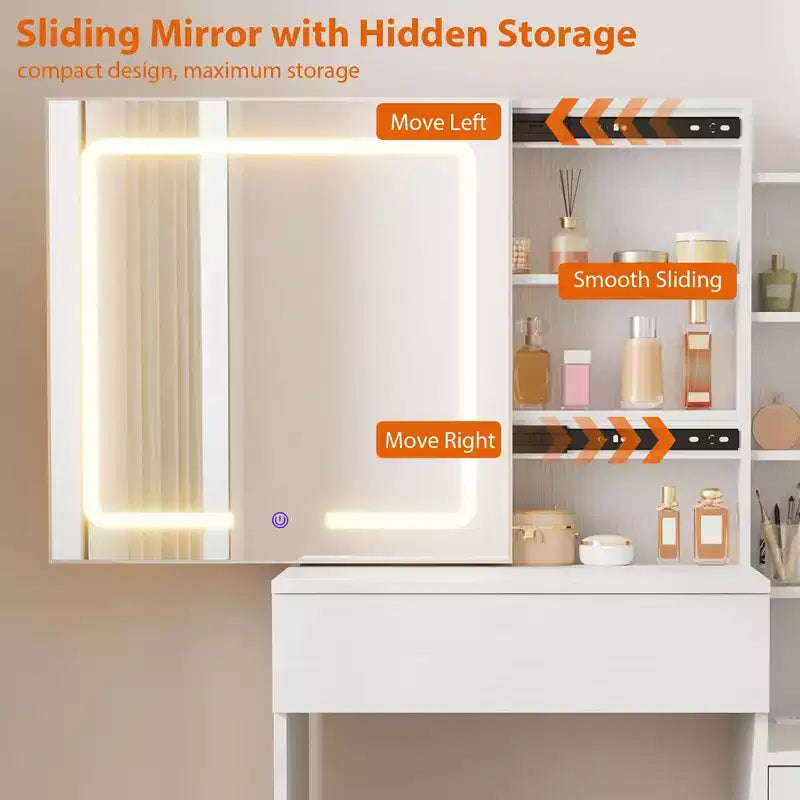 Coiffeuse avec miroir coulissant et éclairage