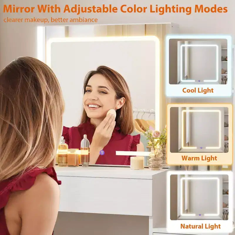 Coiffeuse avec miroir coulissant et éclairage