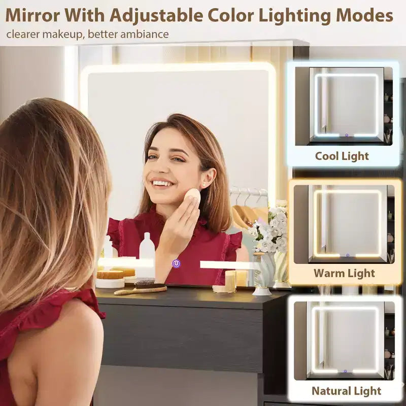 Coiffeuse avec miroir coulissant et éclairage