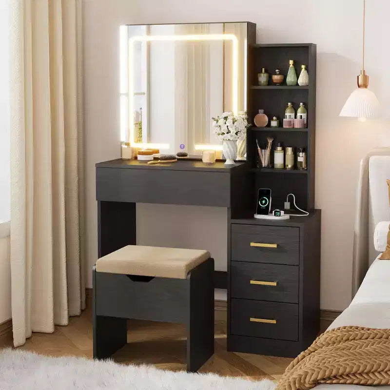 Coiffeuse avec miroir coulissant et éclairage