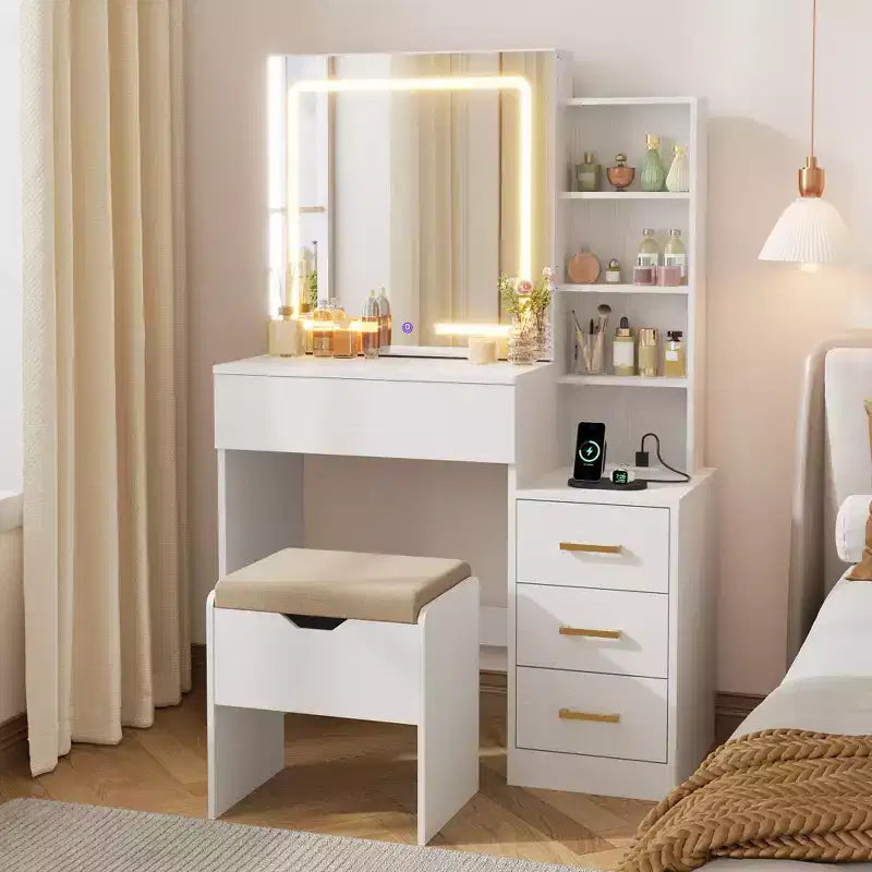 Coiffeuse avec miroir coulissant et éclairage