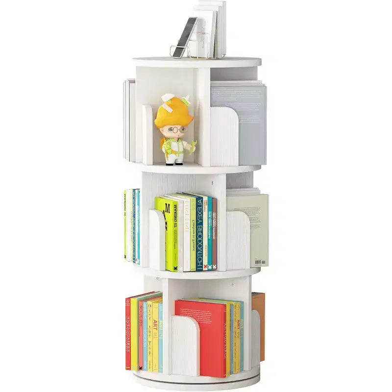3-Tier Rotating Bookcase with 360 Degree Display Corner Spinning Shelf for Small Spaces Wood Tone Finish Storage Organizer for Bedroom