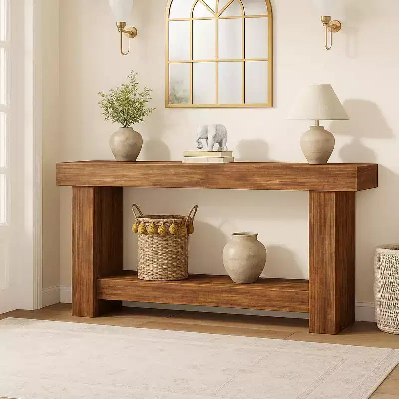 Console Table for Entryway Wood Farmhouse Console Table for Living Room 2-Tier Large Sofa Table with Storage