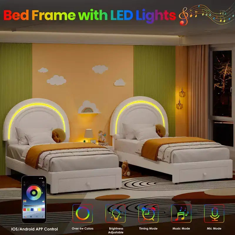 Cadre de lit double rembourré avec LED