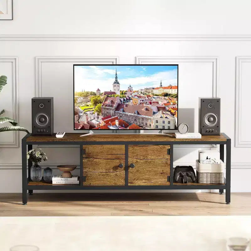 Meuble TV avec Rangement Marron Rustique