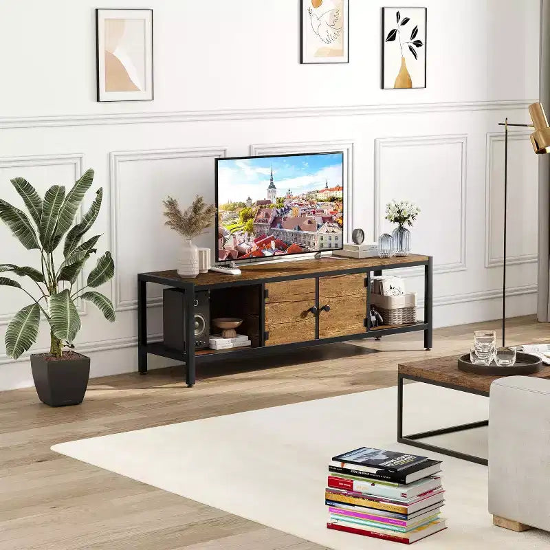 Meuble TV avec Rangement Marron Rustique