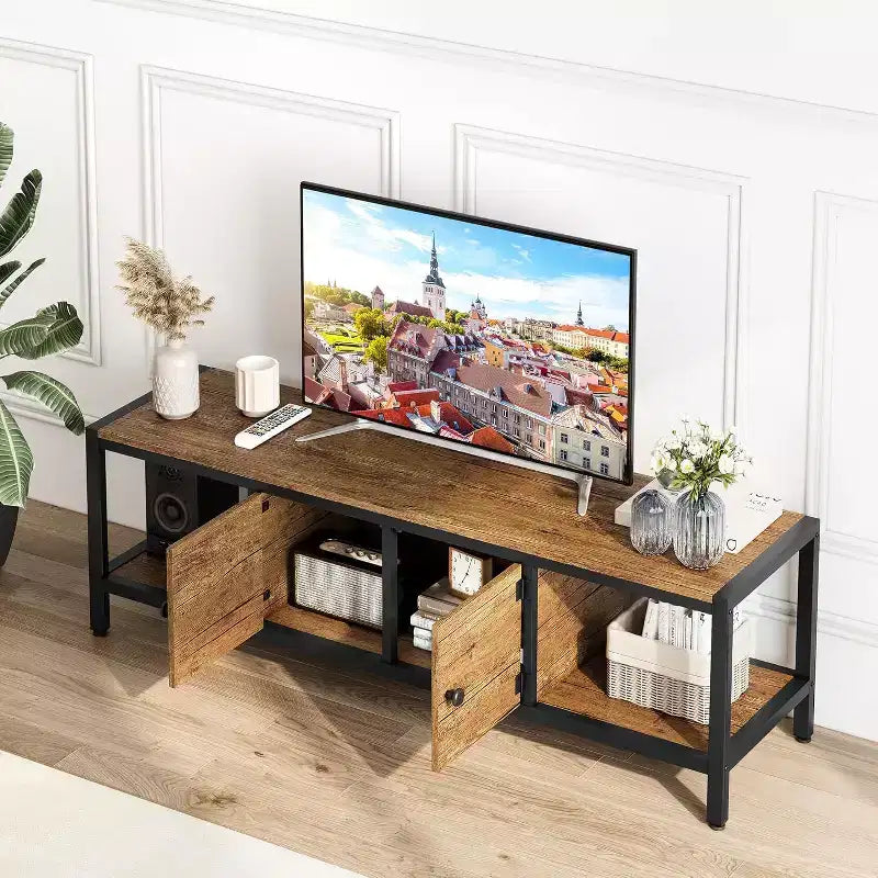 TV Stand with Storage Rustic Brown Entertainment Center with Closed Cabinets and Open Shelves Multi-Functional Media Console