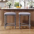 Okak Set of 2 Acacia Wood Upholstered Counter Stools for Dining Rooms Kitchen Island Accent Stools with Foam-Padded Seat