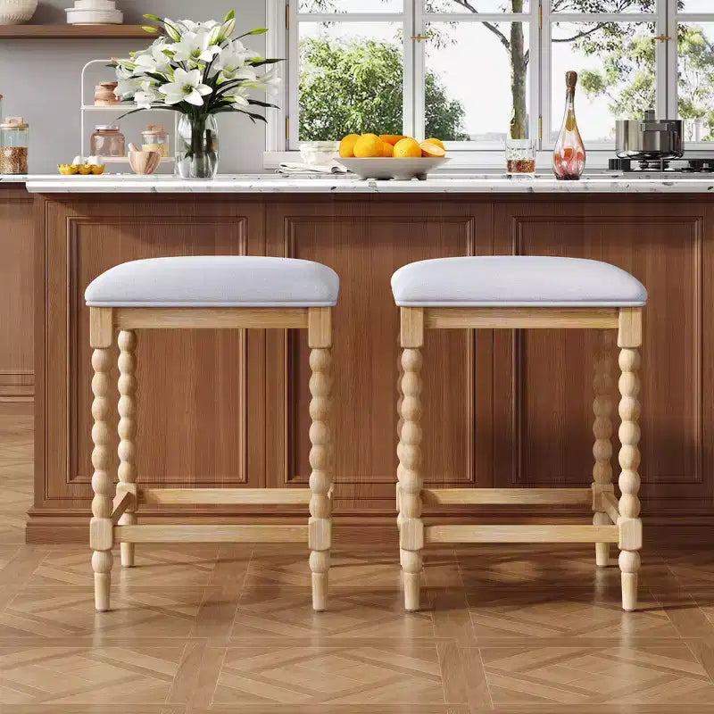 Tabourets de comptoir rembourrés en bois d'acacia
