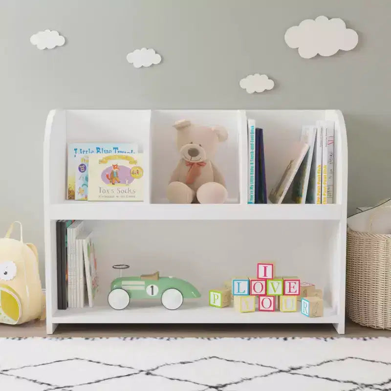 MAYEERTY Bookcase with 4 Compartments Storage Book Shelf Storage Display Toy Organizer for Children's Room Playroom White