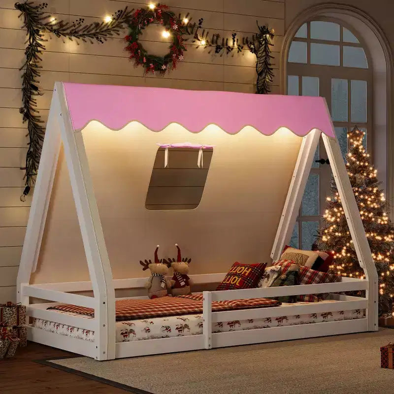 Lit de sol cabane avec tente LED