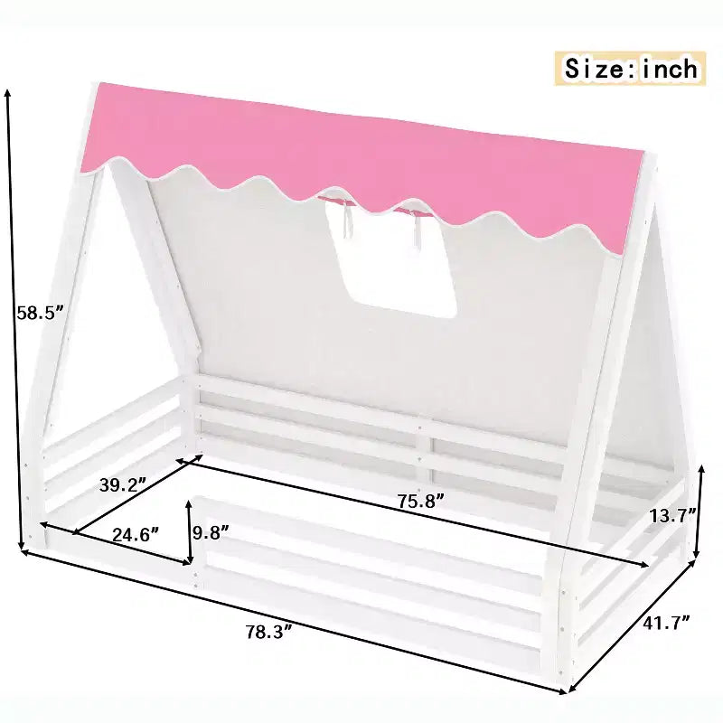 Lit de sol cabane avec tente LED
