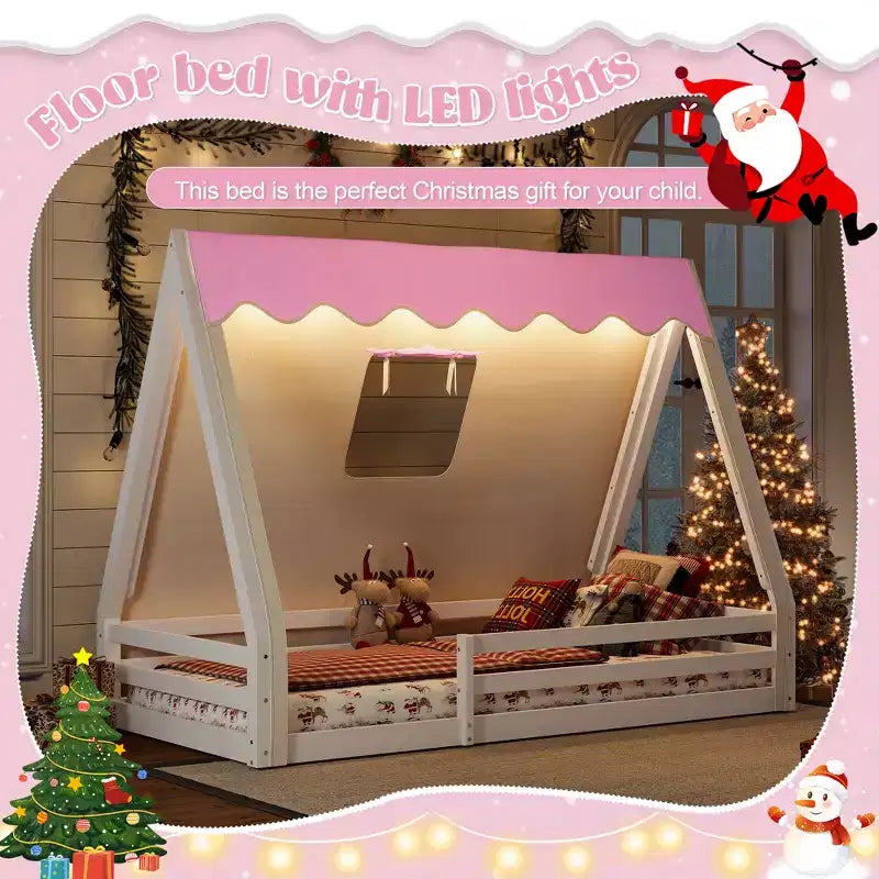 Lit de sol cabane avec tente LED