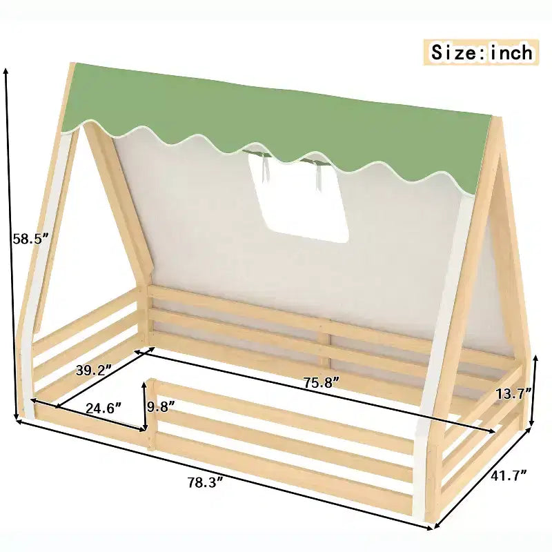 Lit de sol cabane avec tente LED
