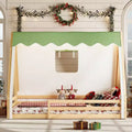 GDFStudio Mera House Like Floor Bed with Tent LED Lights and Full-length Guardrails