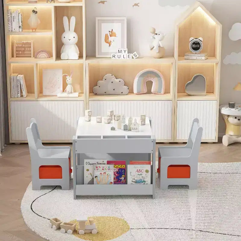 Kids Table and Chair Set - 4 in 1 Wooden Activity Table & 2 Chairs Storage Drawer Detachable Tabletop for Drawing Reading Crafts Art Homework