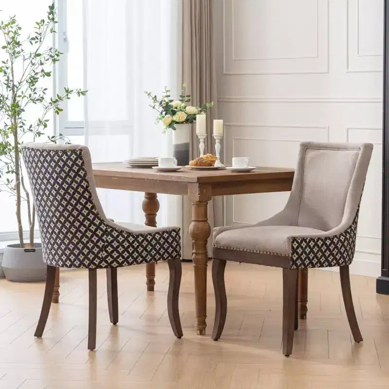 TUYOHW Elegant Dining Chairs with Hand-Stitched Backrest Seam Set of 2 Mid-Century Modern Side Chairs with Wooden Legs & Bronze Nailhead