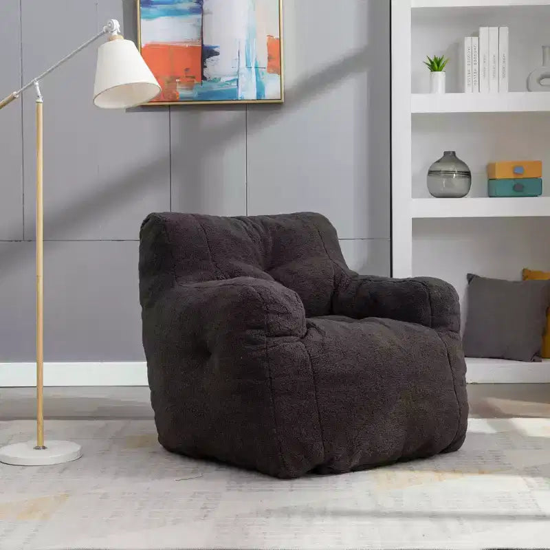 Pouf poire en tissu Teddy blanc ivoire
