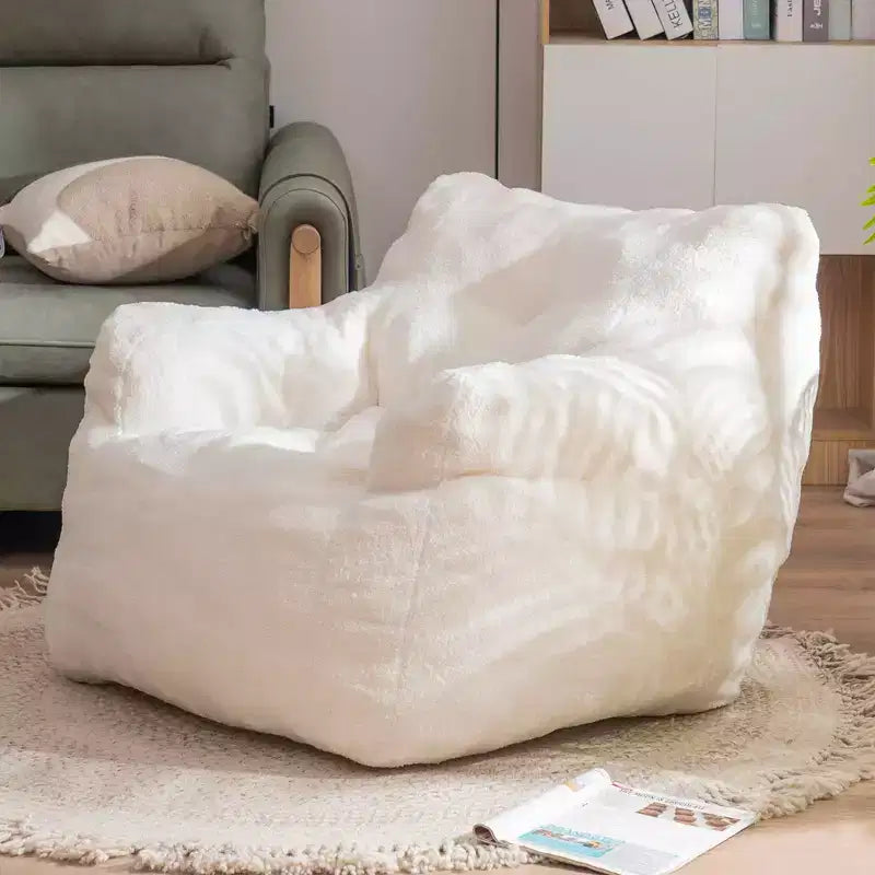 Pouf poire en tissu Teddy blanc ivoire