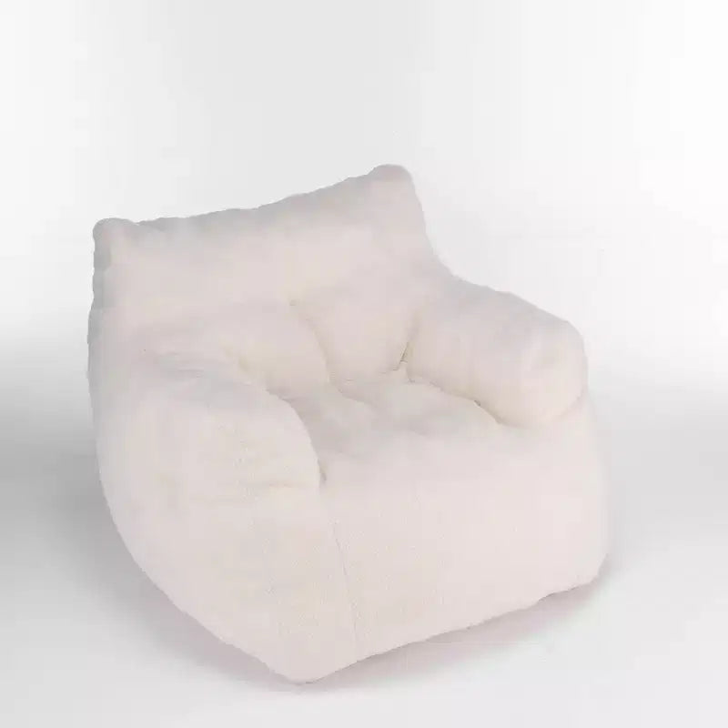 Pouf poire en tissu Teddy blanc ivoire