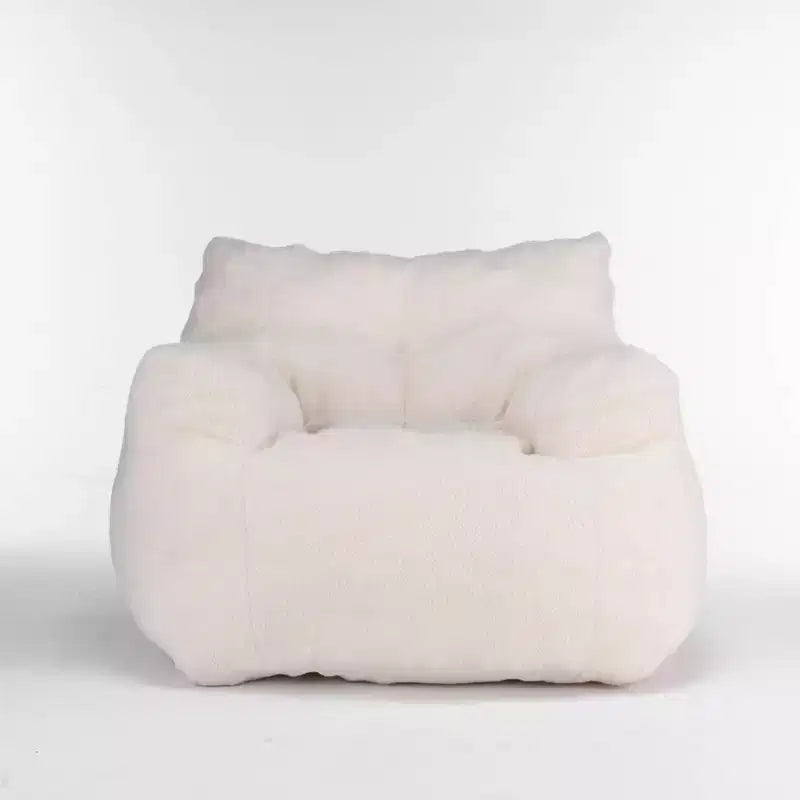 Pouf poire en tissu Teddy blanc ivoire