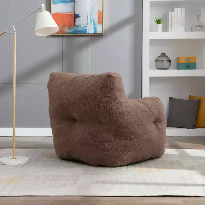 Pouf poire en tissu Teddy blanc ivoire