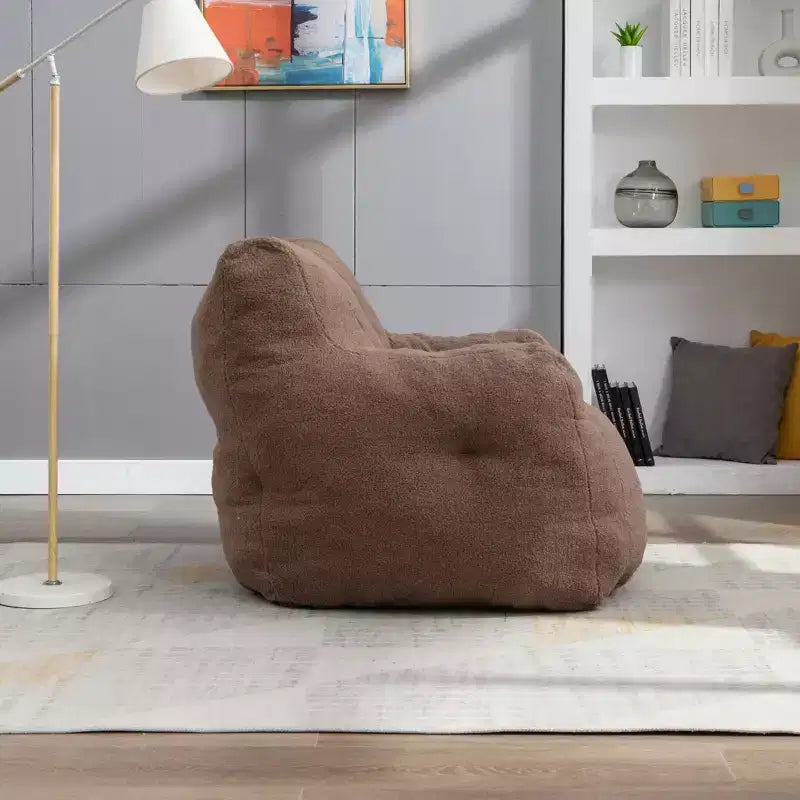 Pouf poire en tissu Teddy blanc ivoire