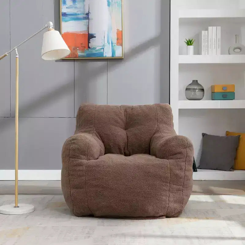 Pouf poire en tissu Teddy blanc ivoire