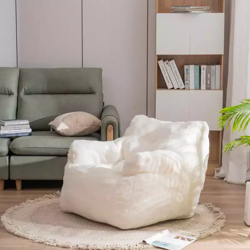 Pouf poire en tissu Teddy blanc ivoire