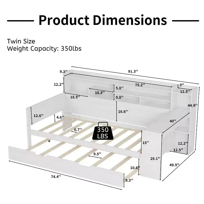 Lit simple avec étagères de rangement