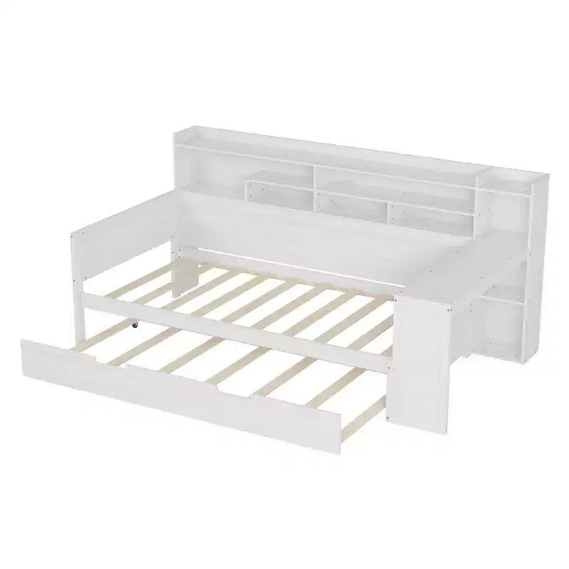 Lit simple avec étagères de rangement