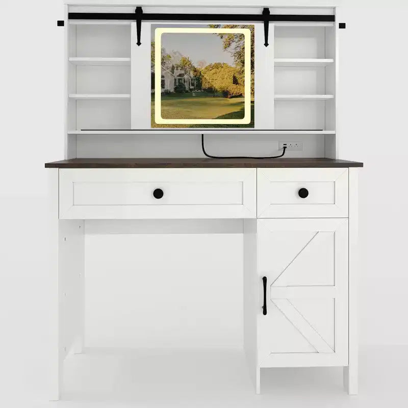 GustoWave Vanity Desk with Mirror Modern White Makeup Table with Drawers & Storage Stool Dressing Table for Bedroom Spacious and Stylish Organizer