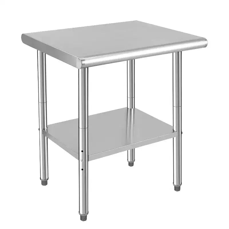 Stainless Steel Catering Table Commercial Work Table with Double Layer Heavy Duty Food Prep Workbench w/Non-Slip Footpads