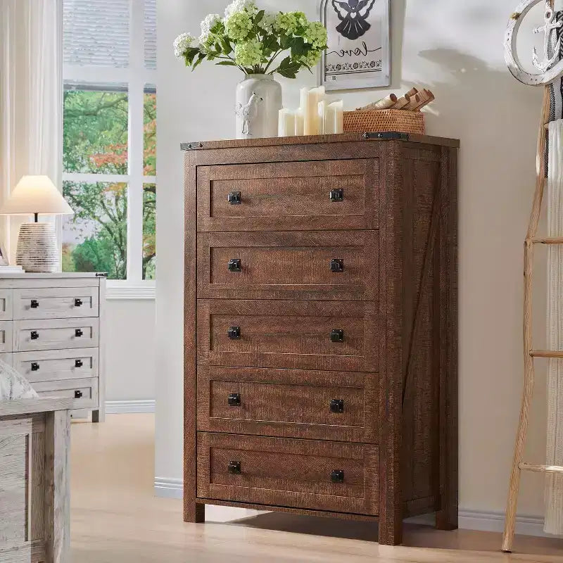 Tiroirs commode haute rustique