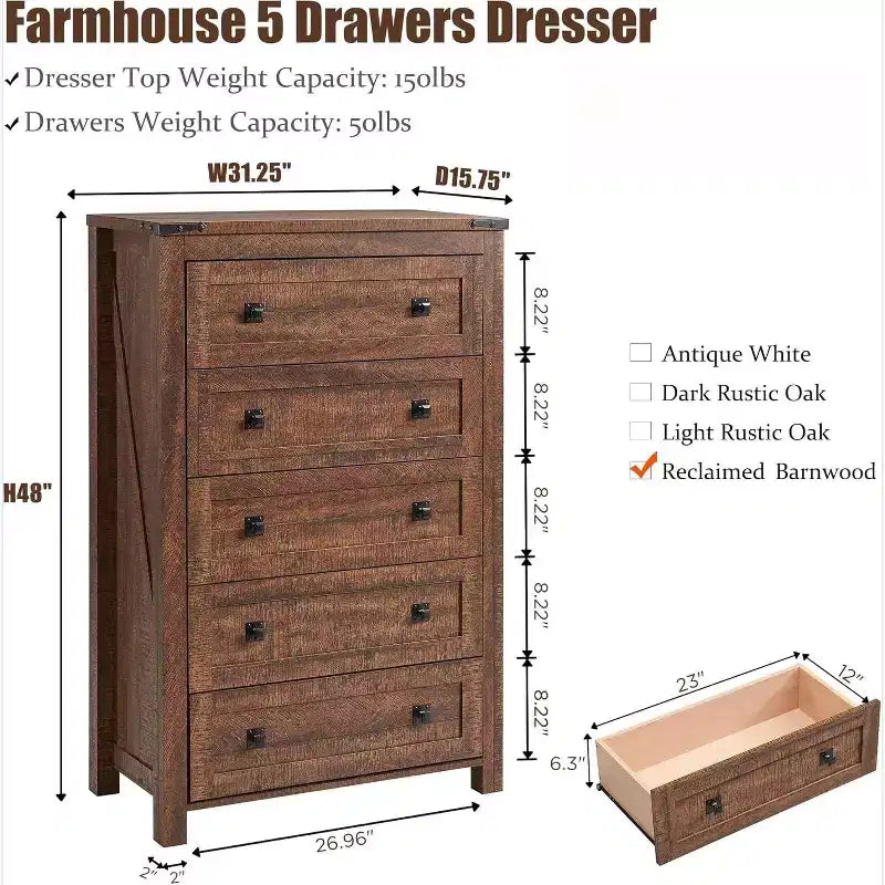 Tiroirs commode haute rustique