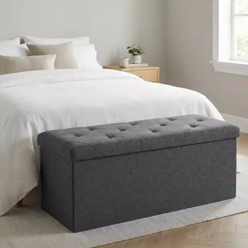 Folding Storage Ottoman Bench Ottoman Foot Rest End of Bed Bench Storage Chest for Living Room Bedroom Entryway 30 Inches Gray