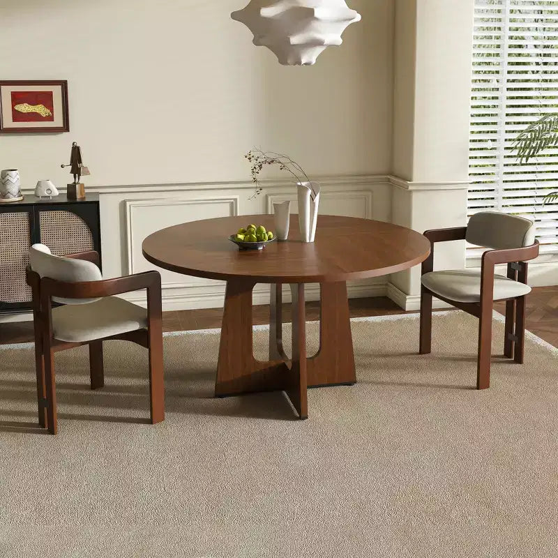 MAYEERTY Round Farmhouse Dining Table Wood Grain MDF Kitchen Table with 300lb Weight Capacity Easy Assembly Dining Room Table
