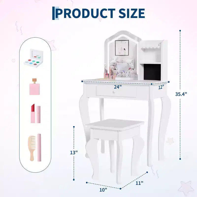 Table de toilette pour enfants avec miroir lumineux