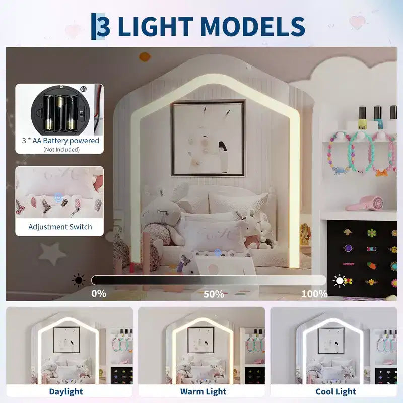 Table de toilette pour enfants avec miroir lumineux