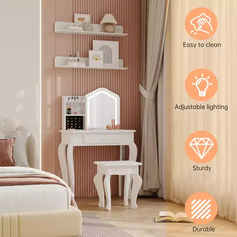 Table de toilette pour enfants avec miroir lumineux