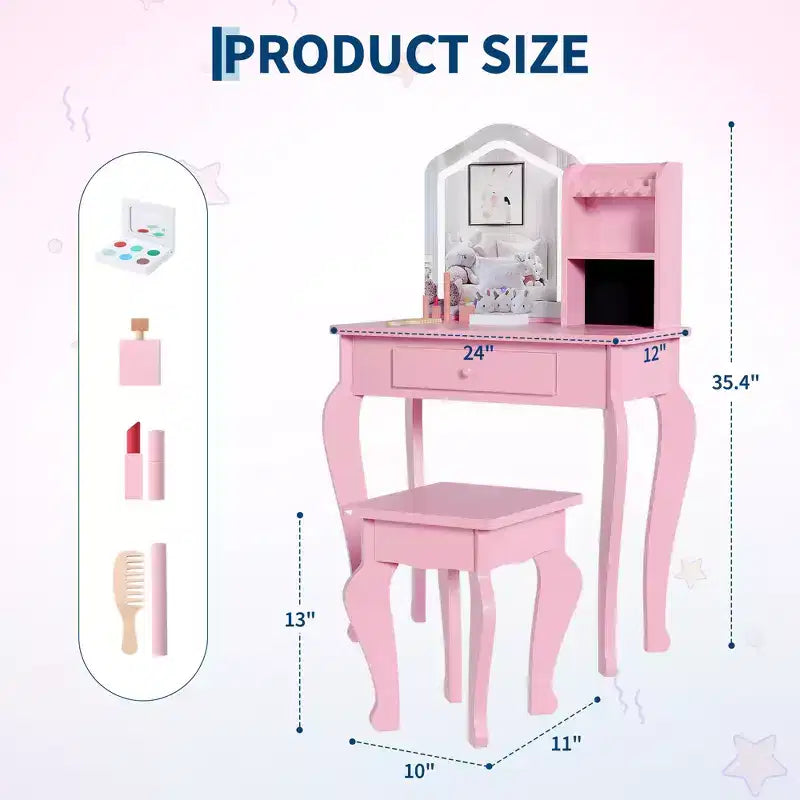 Table de toilette pour enfants avec miroir lumineux