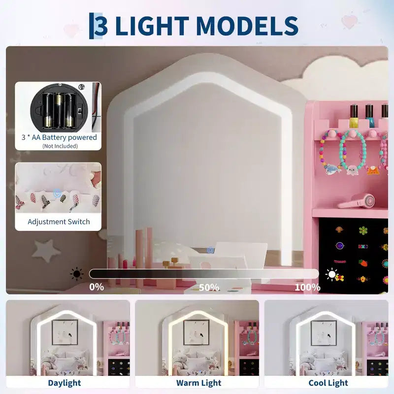 Table de toilette pour enfants avec miroir lumineux