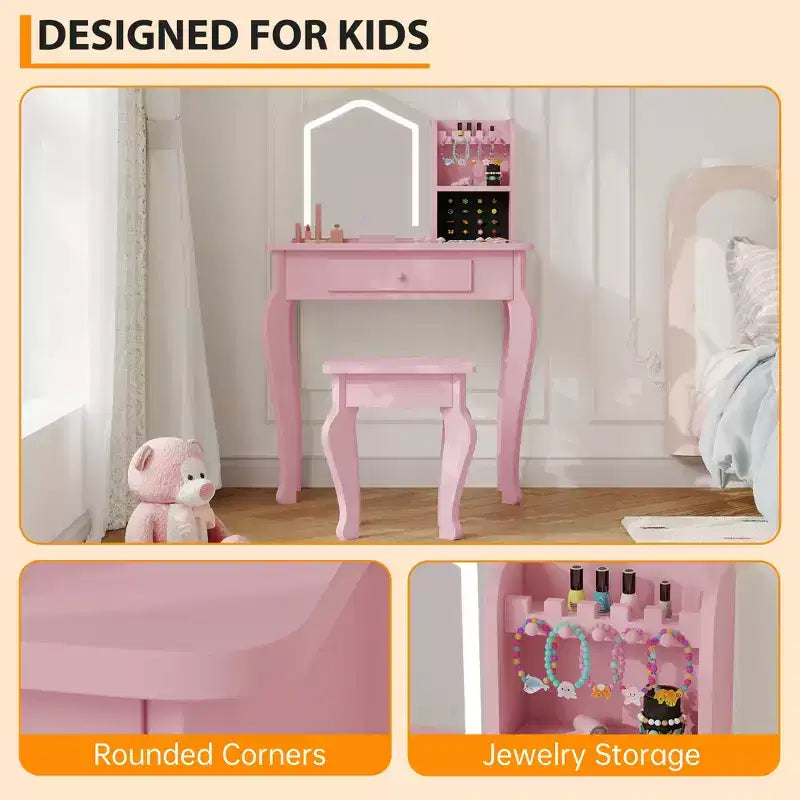 Table de toilette pour enfants avec miroir lumineux