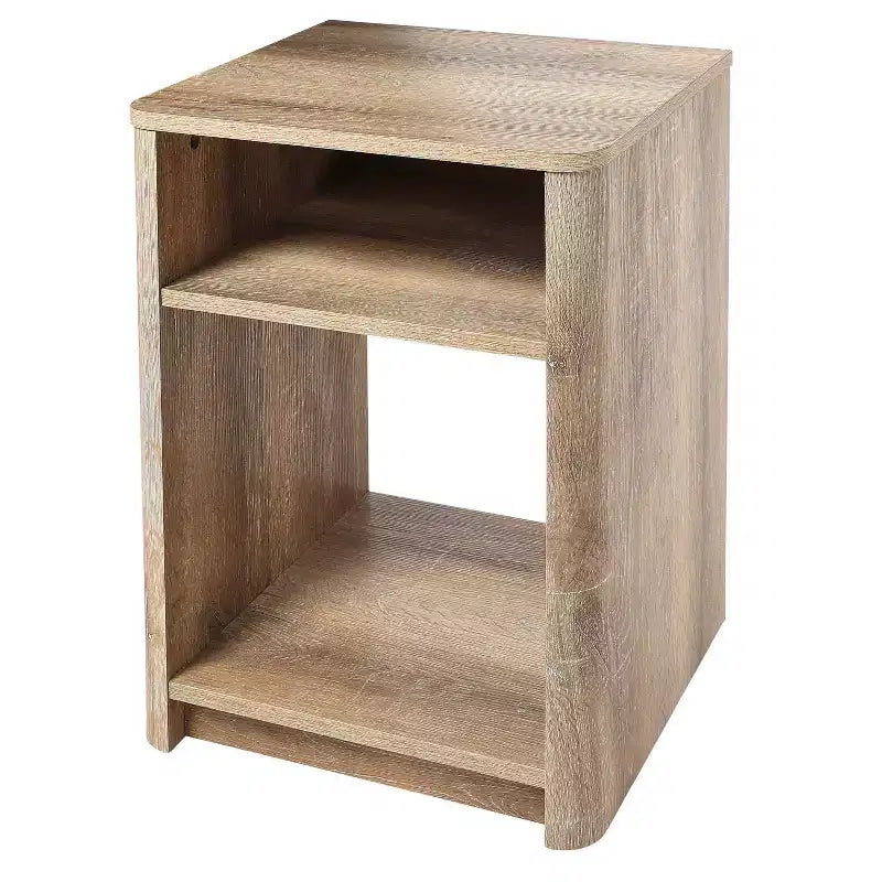 Storied Home Radius Nightstand Square Cube Storage Compartment Coastal Oak : Modern Farmhouse Style Scratch-Resistant Device Charging Slot