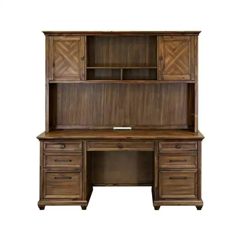 Martin Furniture Porter Traditional Wood Hutch With Doors Brown: 44" High No Assembly 68.5" Wide