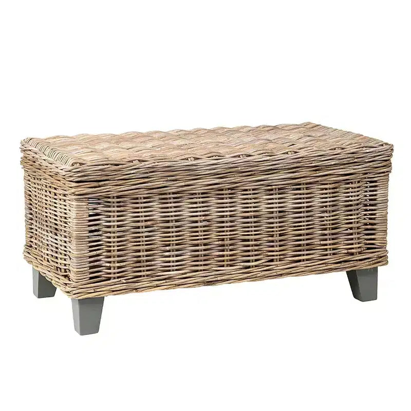 East at Main 22" Seascape Driftwood Rattan Coffee Table: Handwoven No Assembly Mango Wood