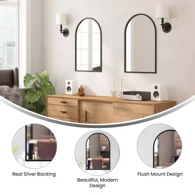 Miroir mural à cadre métallique arqué